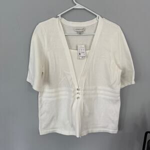 NWT Christopher & Banks White Short Sleeve Sweater Women's Size XL 100% Cotton